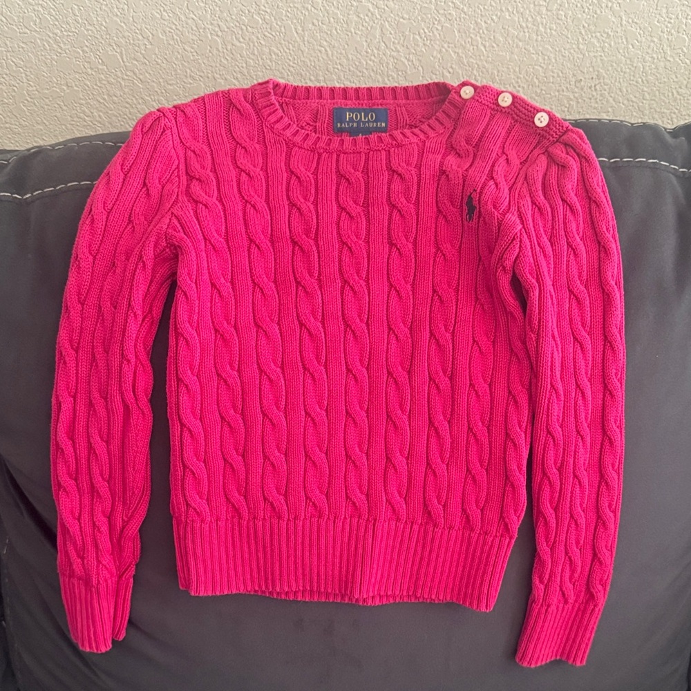 Polo by Ralph Lauren kids  Vibrant Pink Cable Knit Sweater